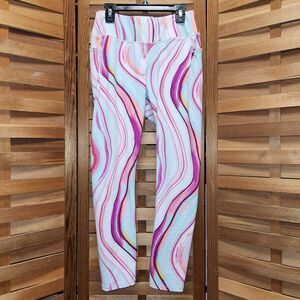 Avia Blue Pink White Multicolor Workout Leggings Women XL 14-16 Running Pockets